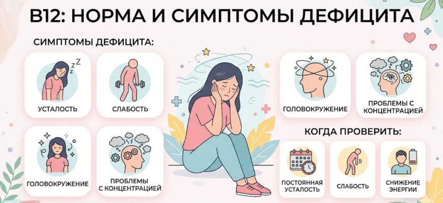 Витамин B12 норма и симптомы дефицита у женщин