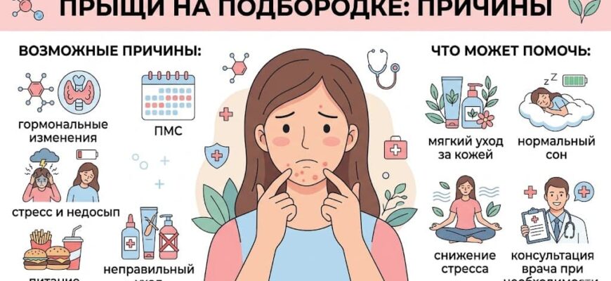 Прыщи на подбородке у женщин — возможные причины высыпаний